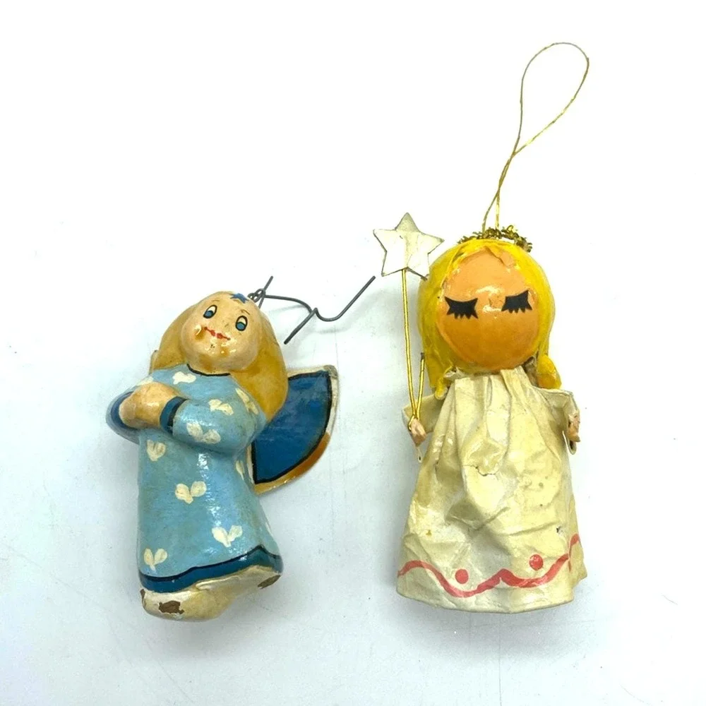Vintage Paper Mache Angel Ornaments set‎ of Two